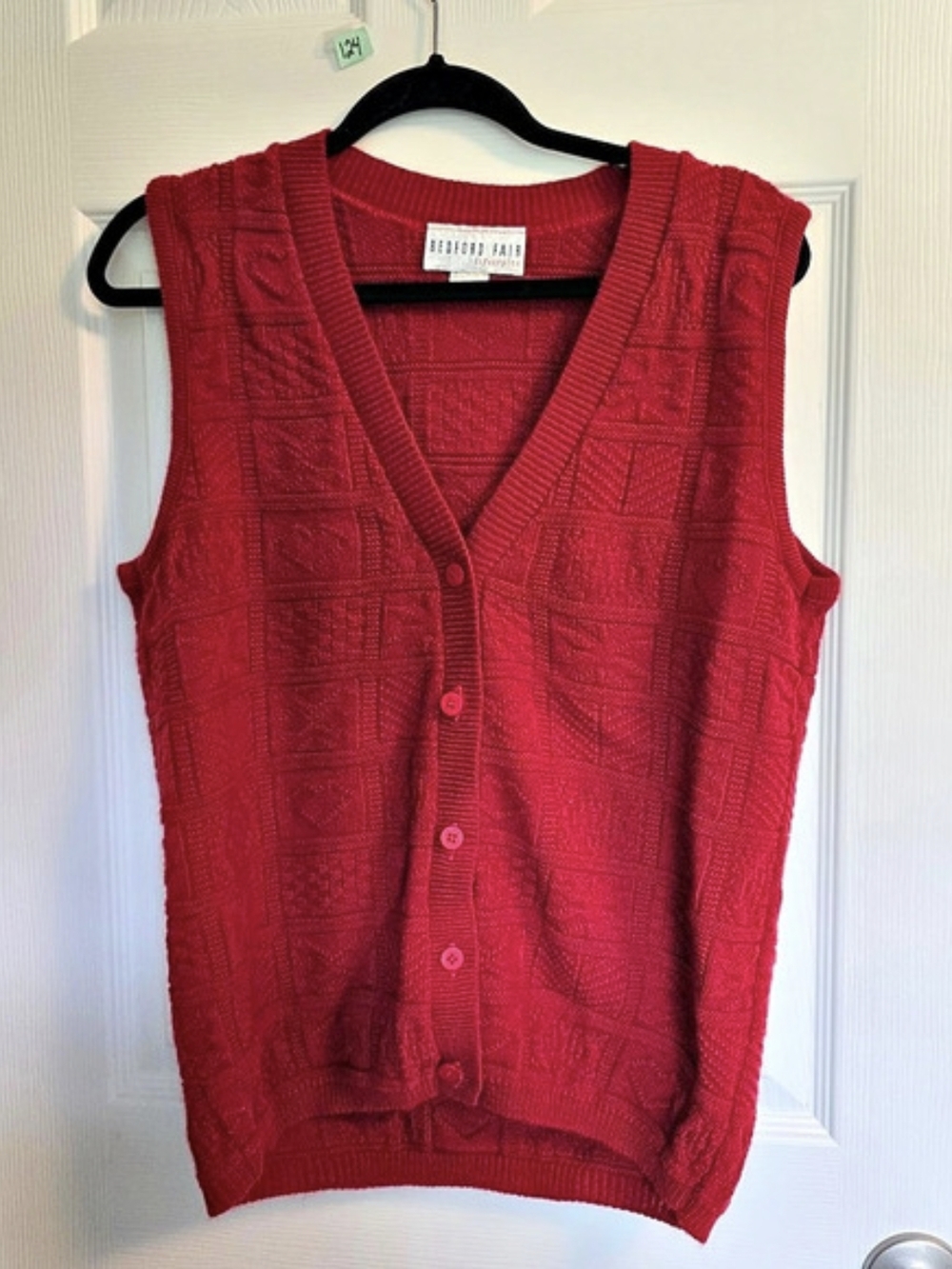 Bedford Fair Red Geometric Knit Vest Size Medium